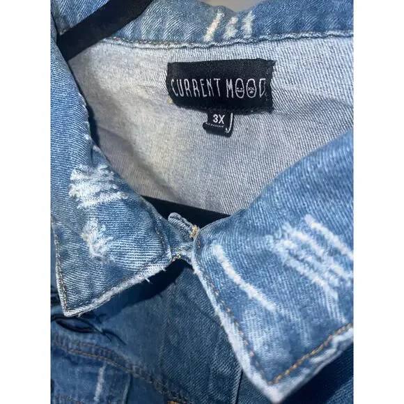 209 Current Mood Cropped Distressed Denim Jacket Graphic Blue Women’s 3X - Picture 3 of 10
